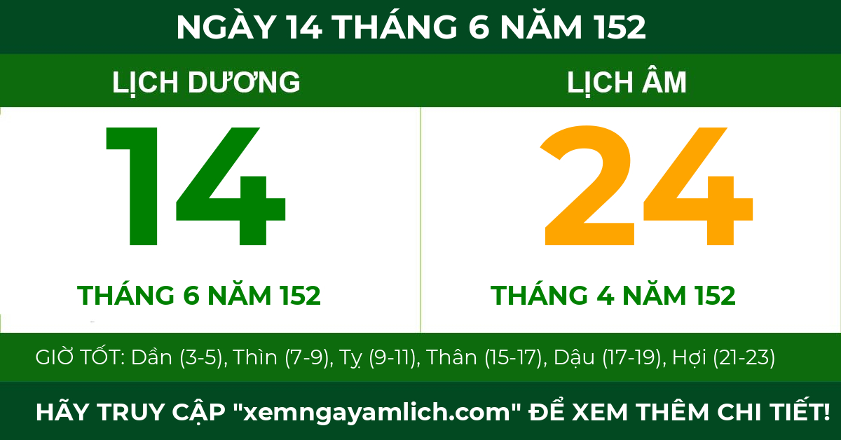 lịch âm ngày 14 tháng 6 năm 152