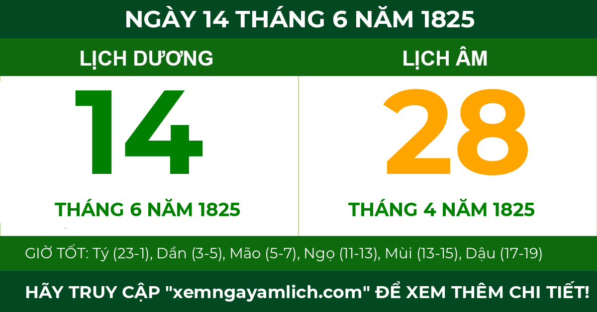 lịch âm ngày 14 tháng 6 năm 1825