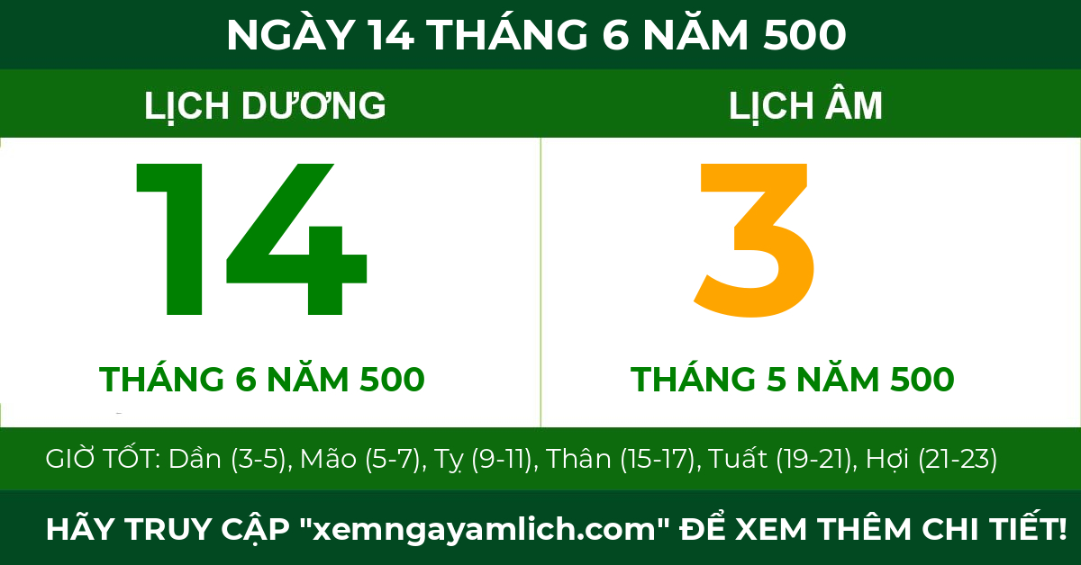 lịch âm ngày 14 tháng 6 năm 500