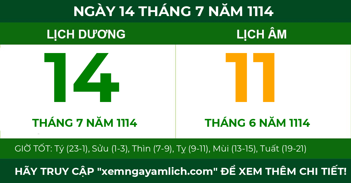 lịch âm ngày 14 tháng 7 năm 1114