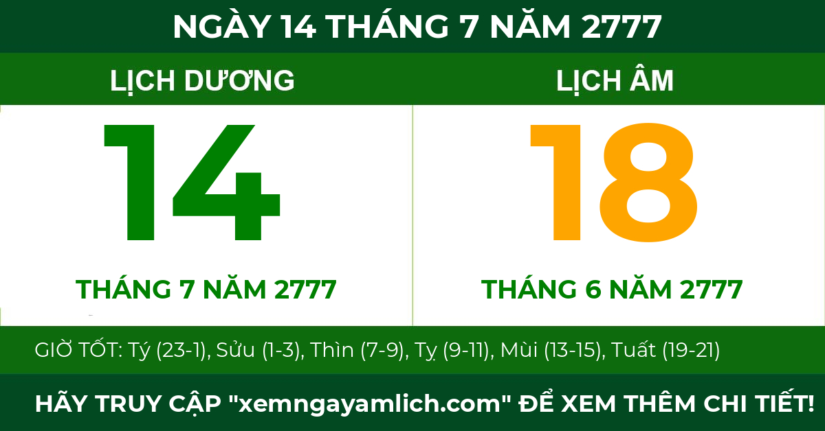 lịch âm ngày 14 tháng 7 năm 2777