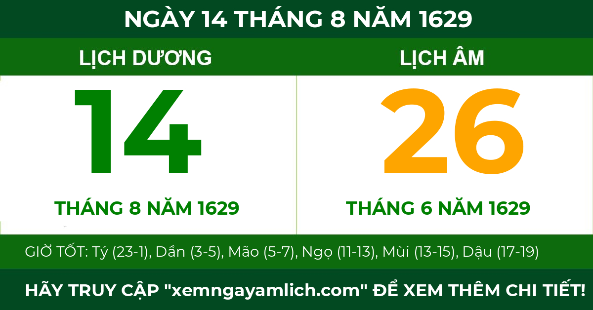 lịch âm ngày 14 tháng 8 năm 1629