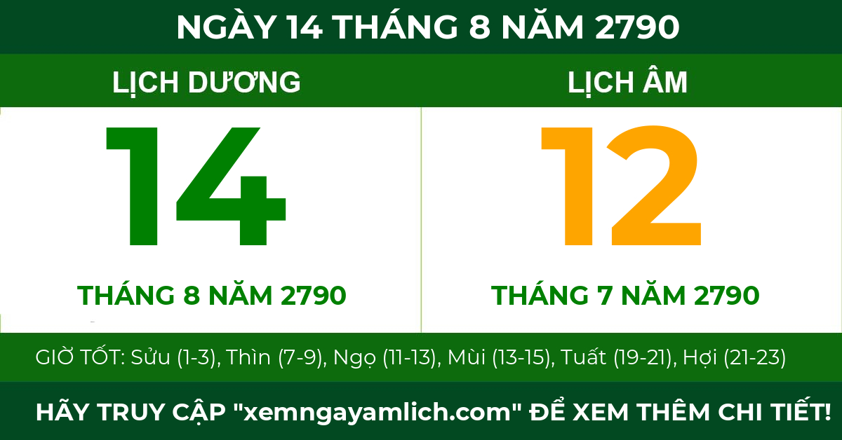 lịch âm ngày 14 tháng 8 năm 2790