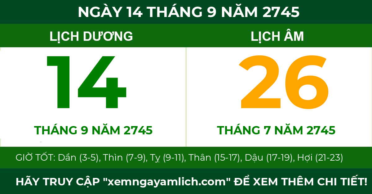 lịch âm ngày 14 tháng 9 năm 2745