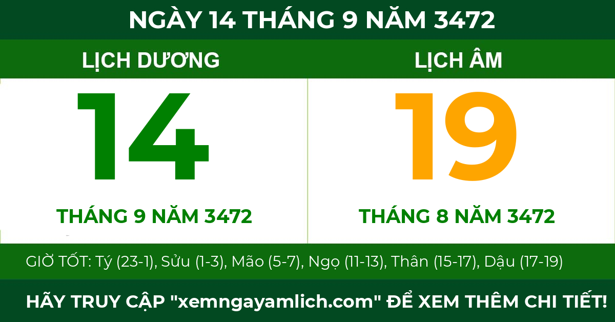 lịch âm ngày 14 tháng 9 năm 3472