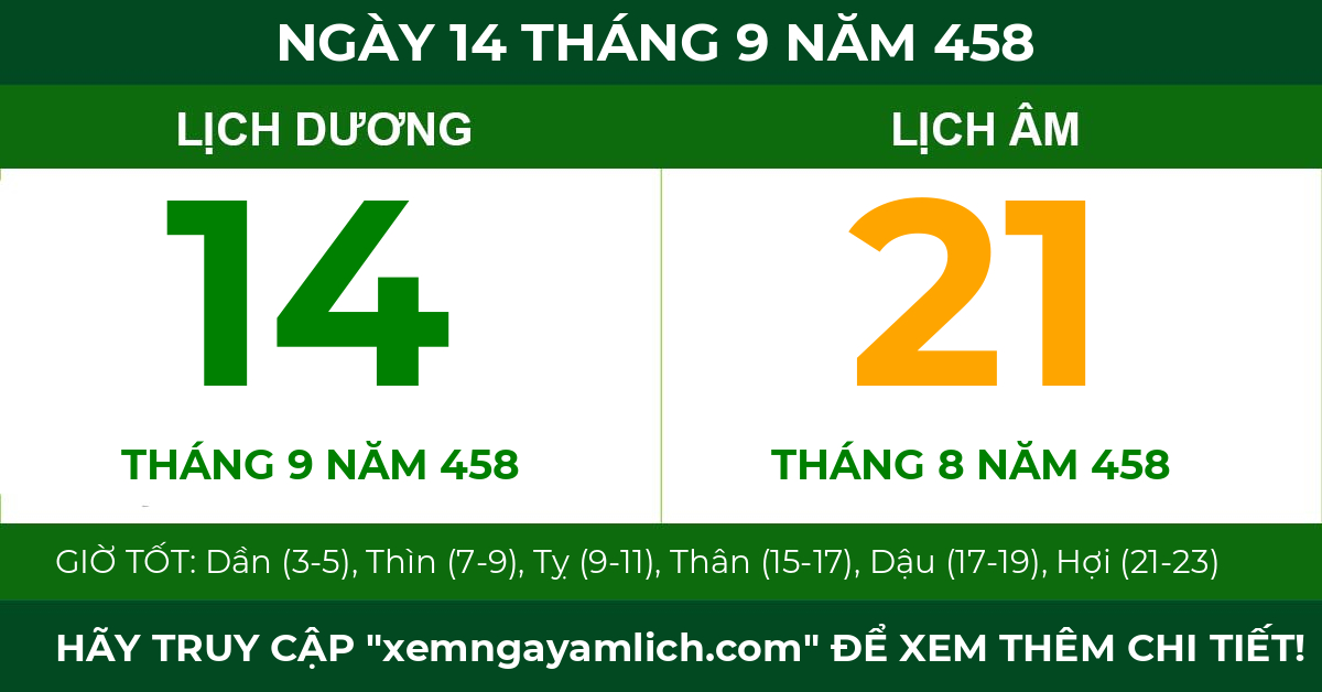 lịch âm ngày 14 tháng 9 năm 458