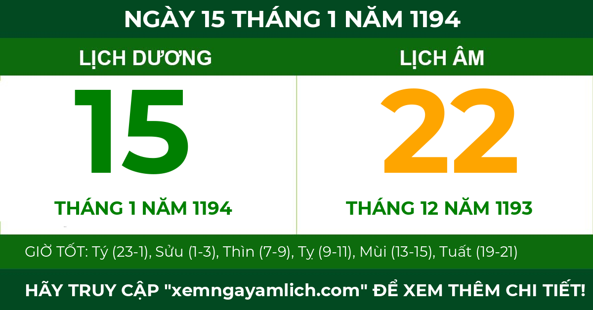 lịch âm ngày 15 tháng 1 năm 1194