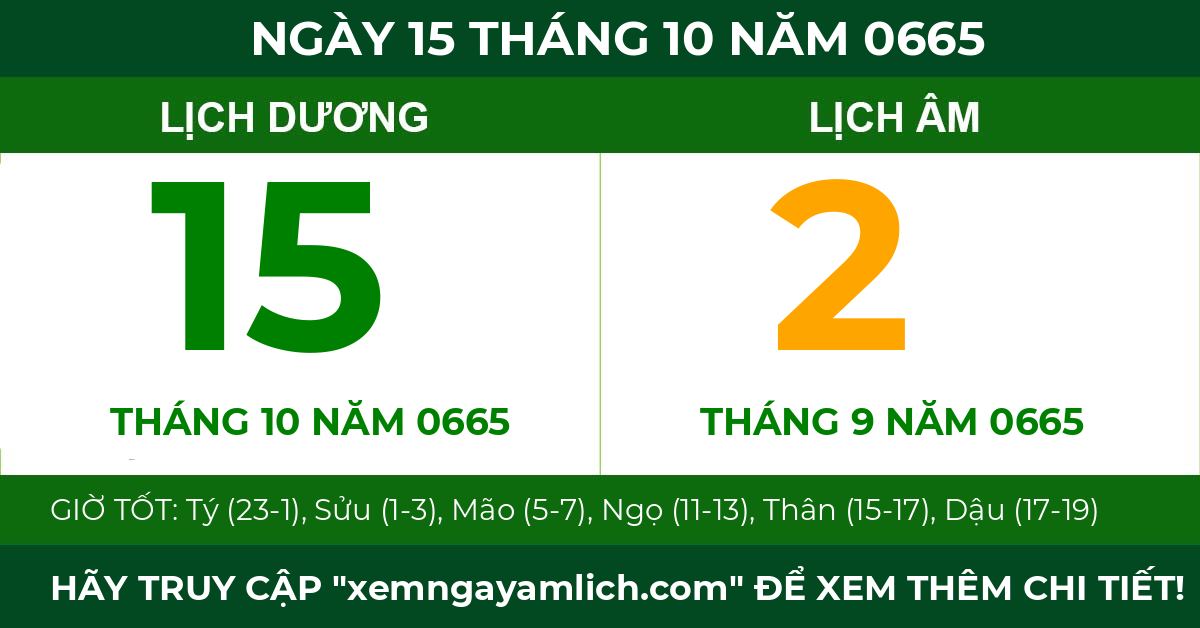 lịch âm ngày 15 tháng 10 năm 0665