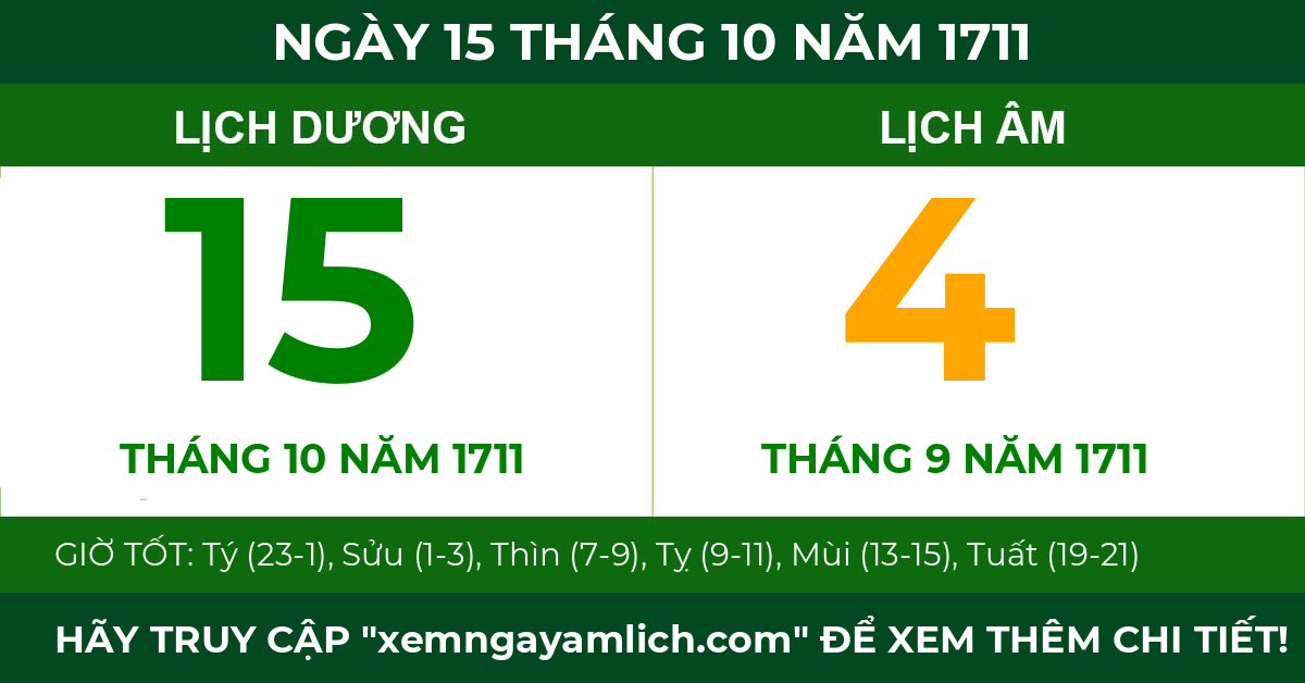 lịch âm ngày 15 tháng 10 năm 1711