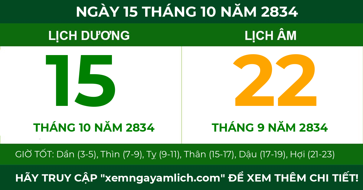 lịch âm ngày 15 tháng 10 năm 2834