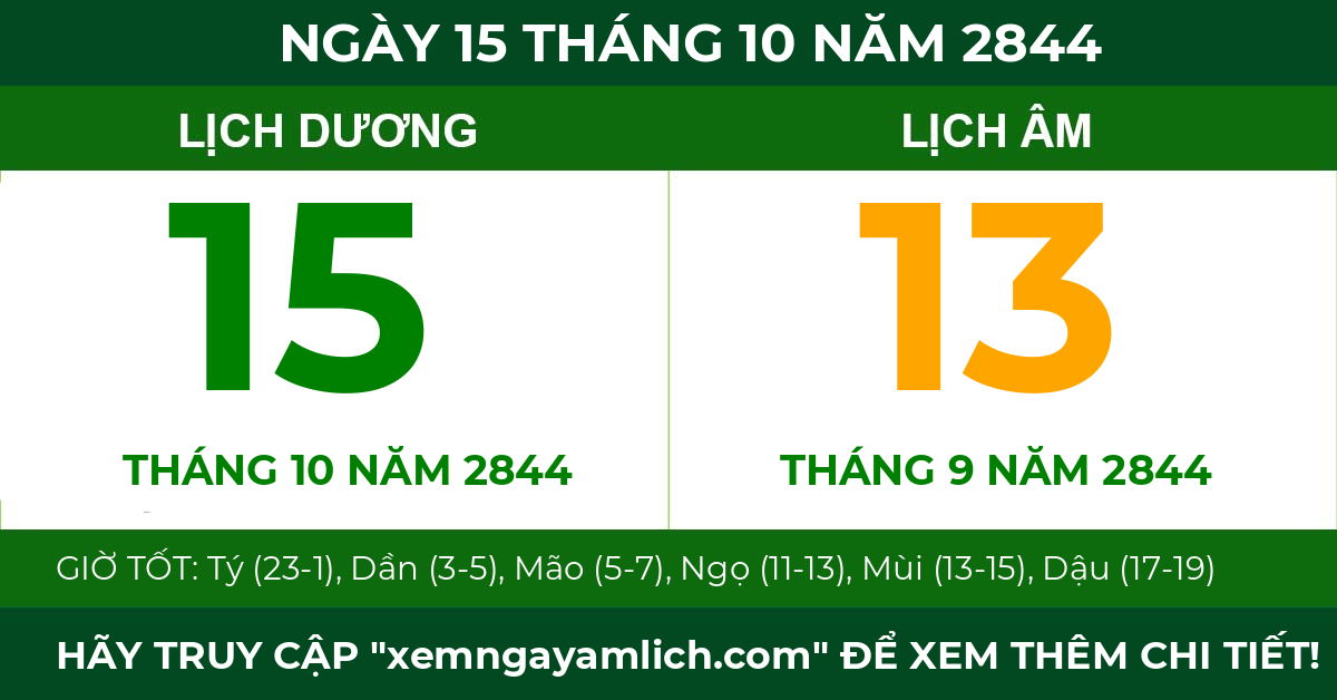 lịch âm ngày 15 tháng 10 năm 2844