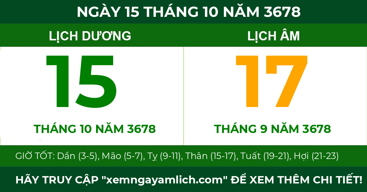 lịch âm ngày 15 tháng 10 năm 3678