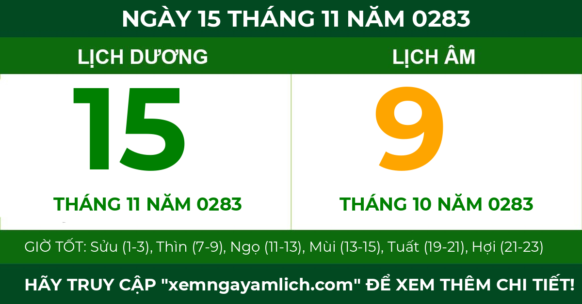 lịch âm ngày 15 tháng 11 năm 0283