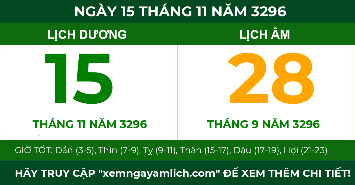 lịch âm ngày 15 tháng 11 năm 3296