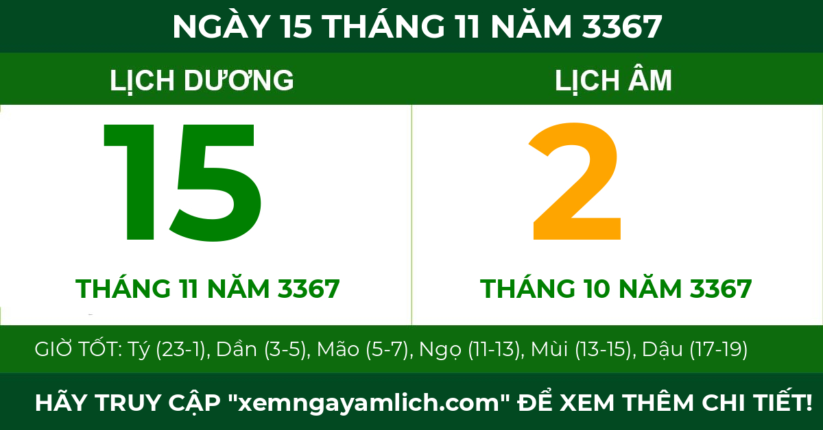 lịch âm ngày 15 tháng 11 năm 3367