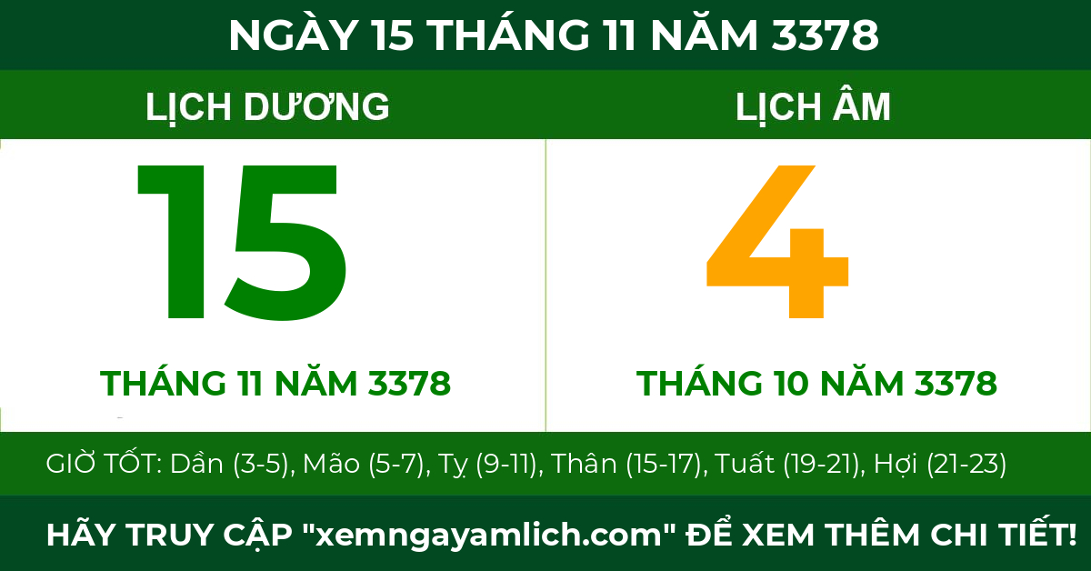 lịch âm ngày 15 tháng 11 năm 3378