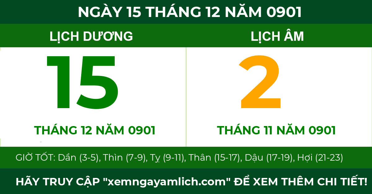 lịch âm ngày 15 tháng 12 năm 0901