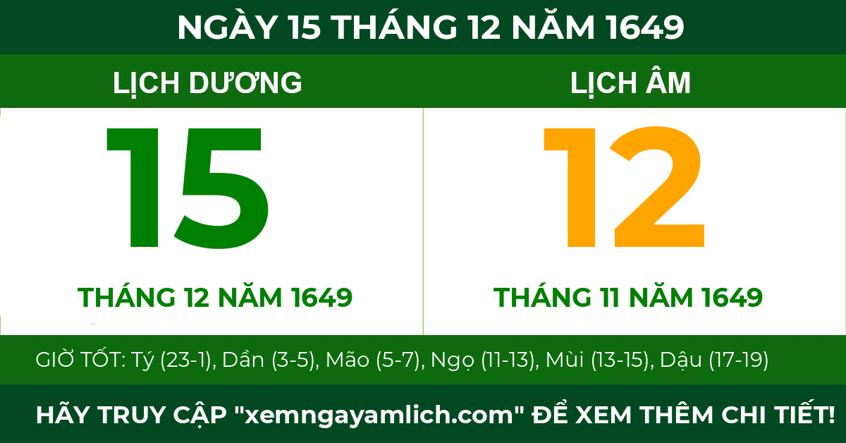 lịch âm ngày 15 tháng 12 năm 1649