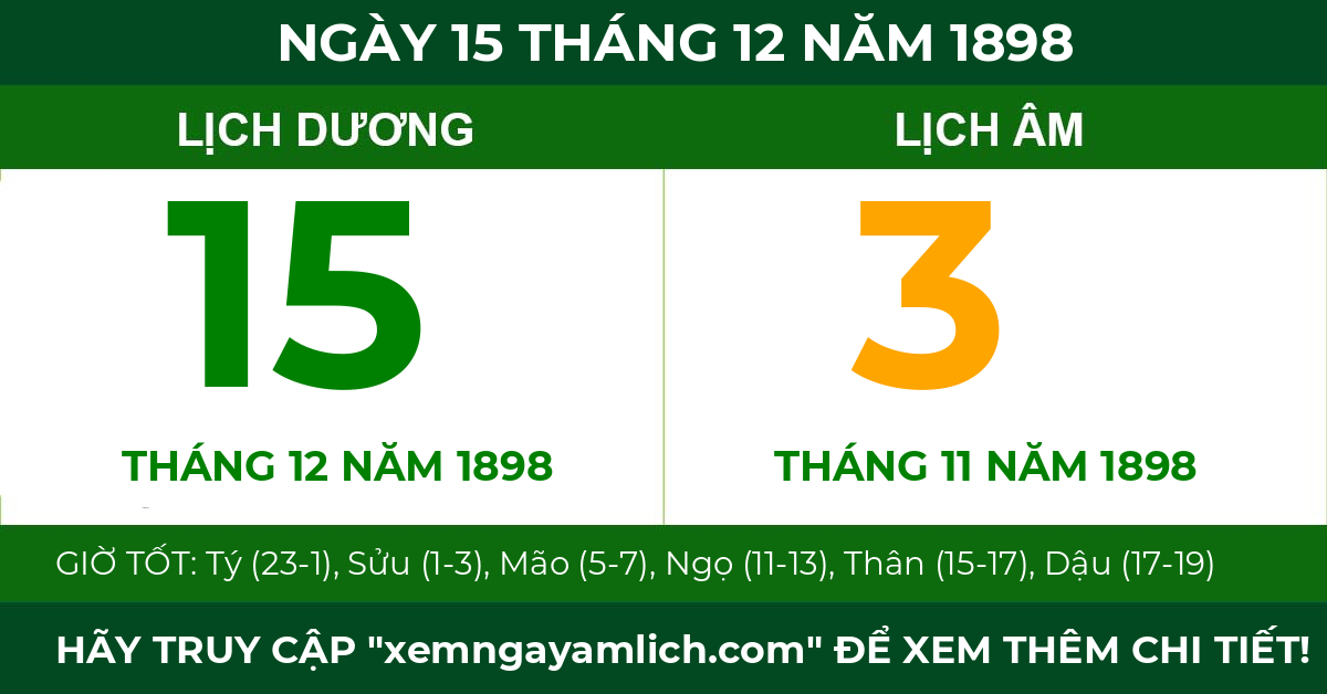 lịch âm ngày 15 tháng 12 năm 1898