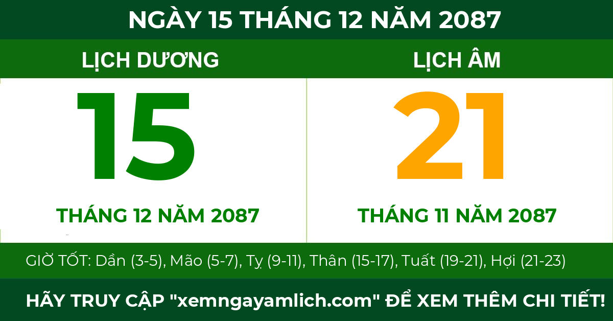 lịch âm ngày 15 tháng 12 năm 2087