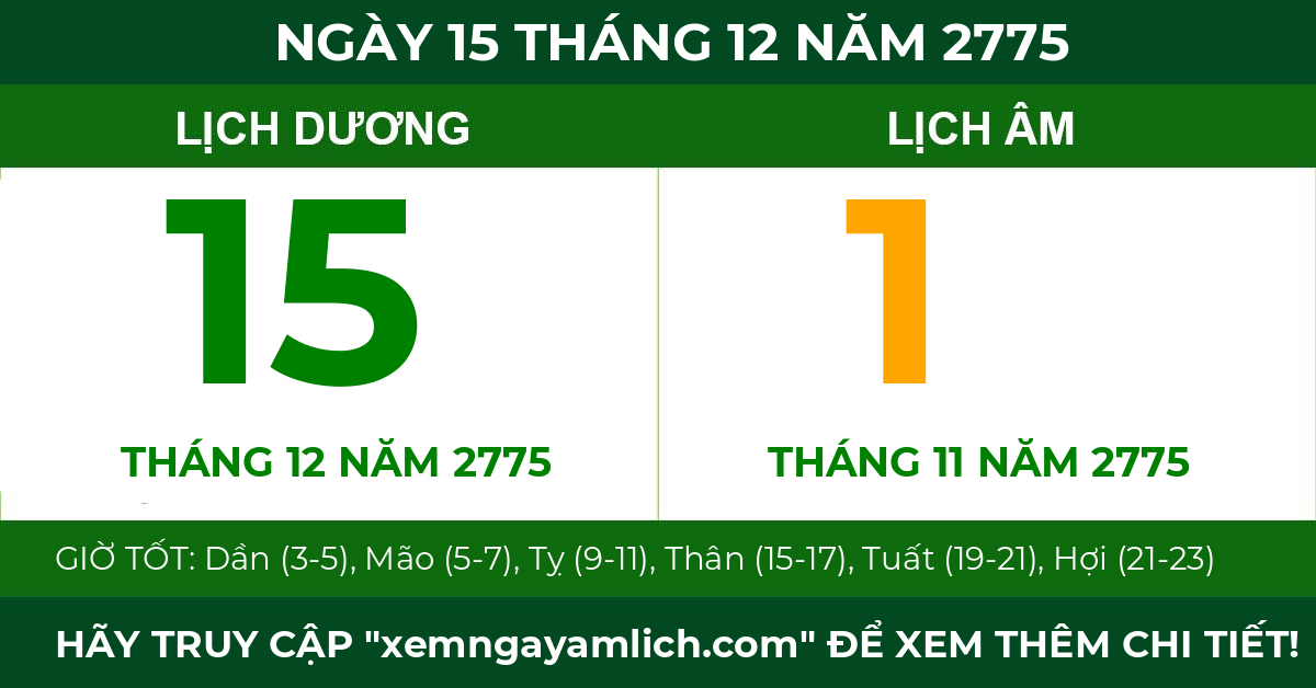 lịch âm ngày 15 tháng 12 năm 2775
