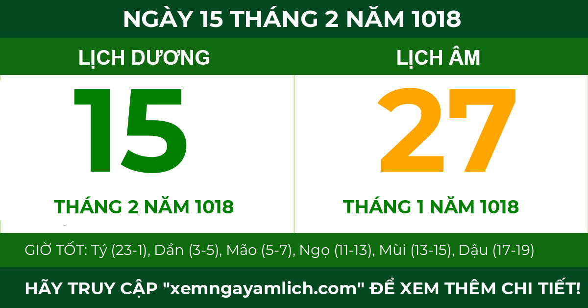 lịch âm ngày 15 tháng 2 năm 1018