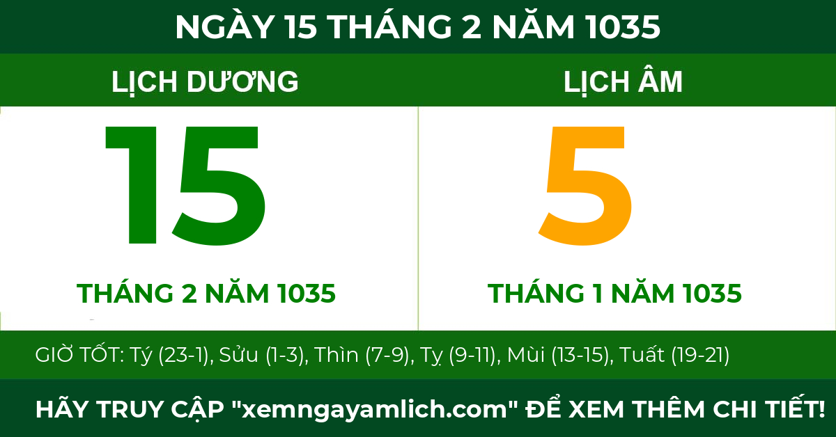 lịch âm ngày 15 tháng 2 năm 1035