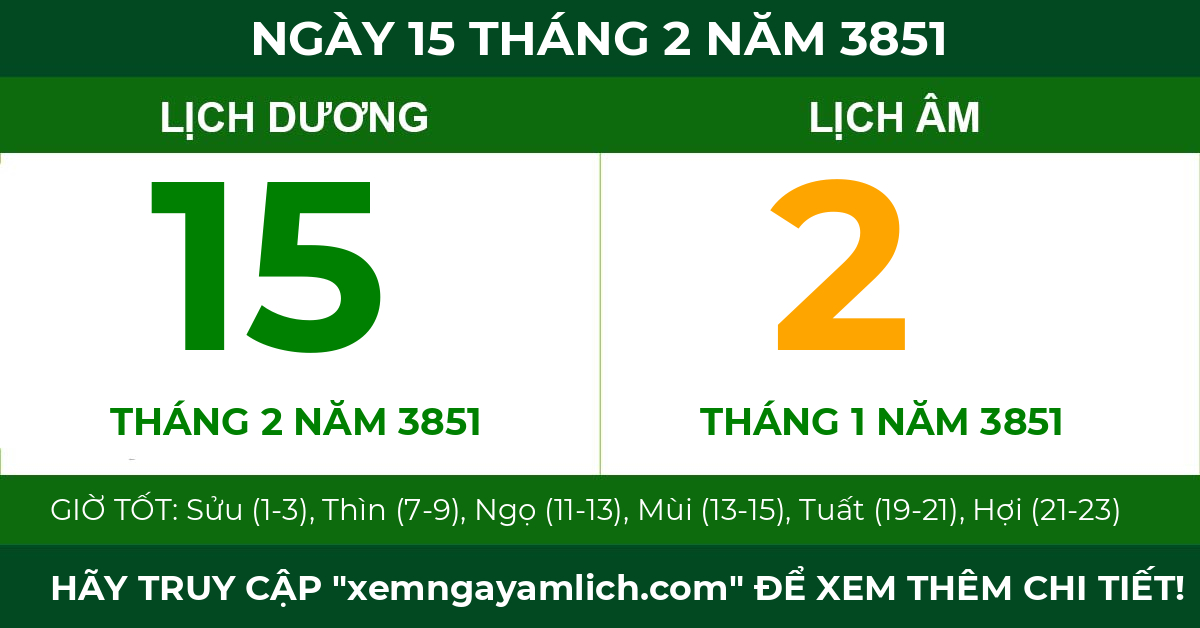 lịch âm ngày 15 tháng 2 năm 3851