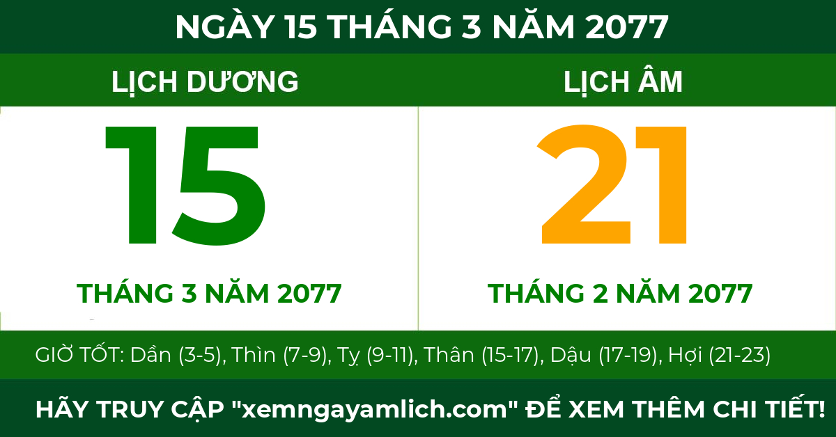 lịch âm ngày 15 tháng 3 năm 2077