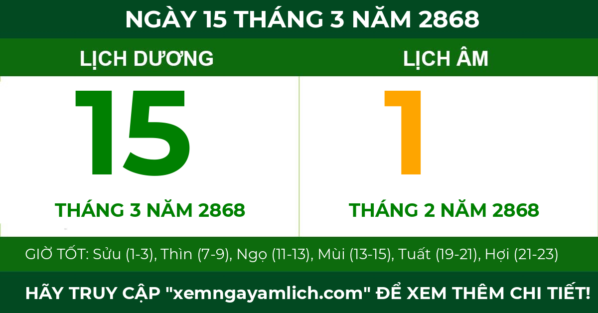 lịch âm ngày 15 tháng 3 năm 2868