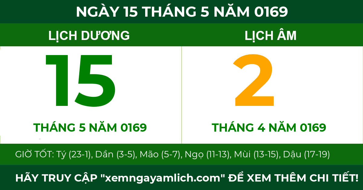 lịch âm ngày 15 tháng 5 năm 0169