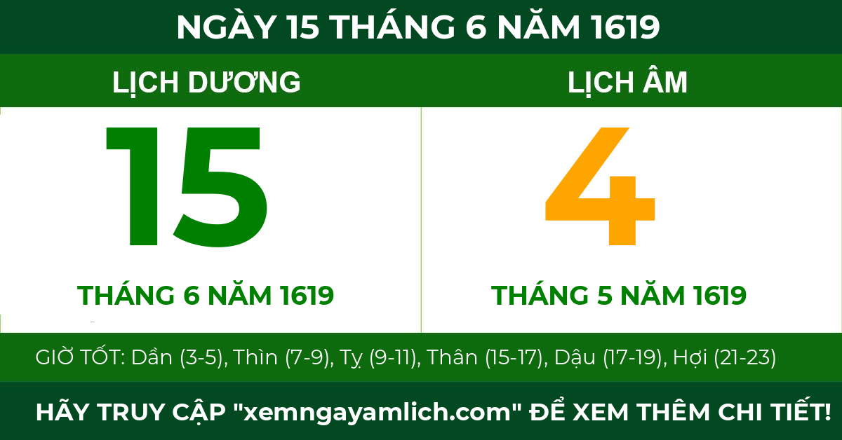 lịch âm ngày 15 tháng 6 năm 1619