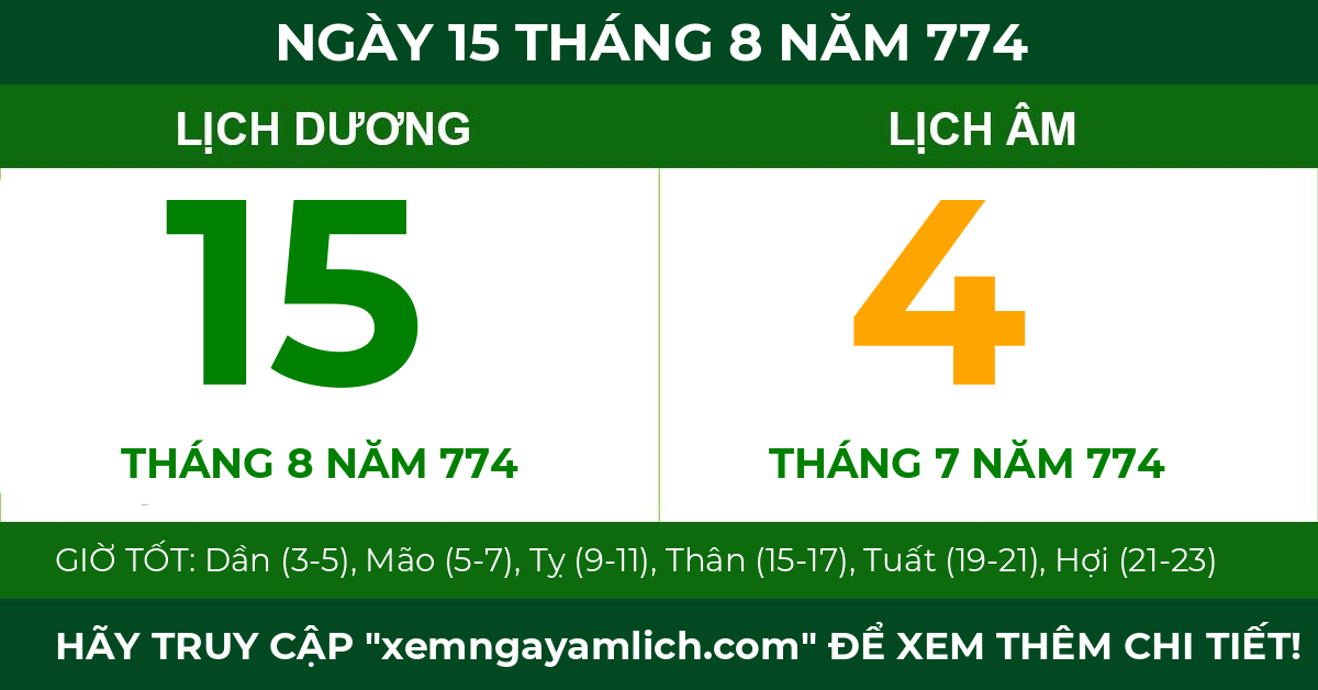 lịch âm ngày 15 tháng 8 năm 774