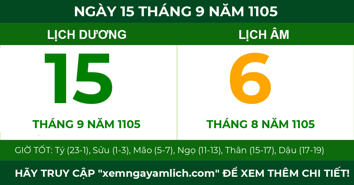 lịch âm ngày 15 tháng 9 năm 1105