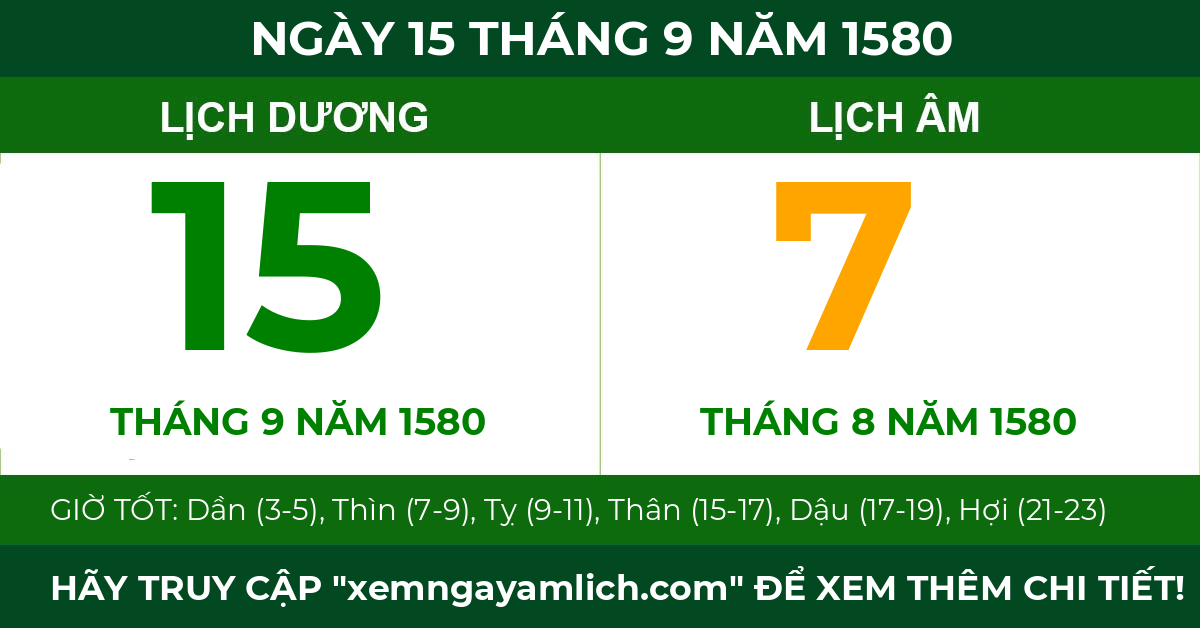 lịch âm ngày 15 tháng 9 năm 1580