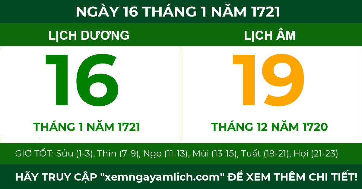 lịch âm ngày 16 tháng 1 năm 1721