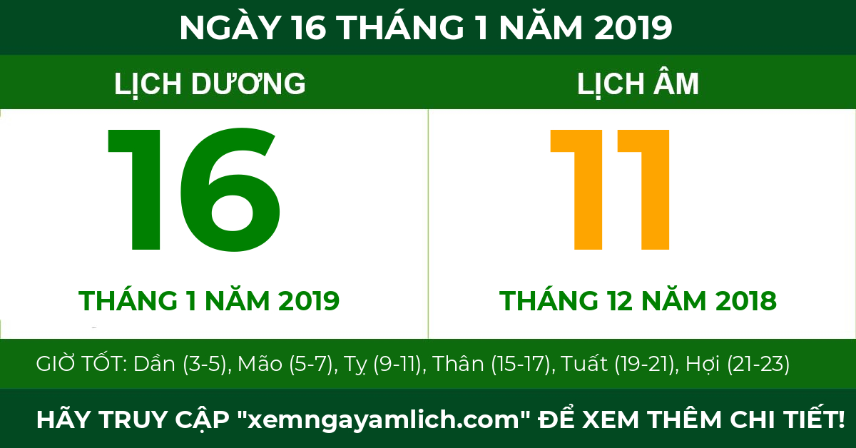 lịch âm ngày 16 tháng 1 năm 2019