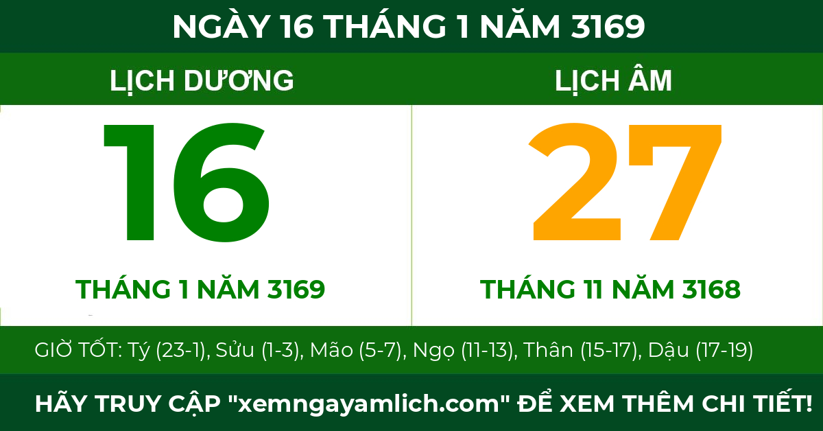 lịch âm ngày 16 tháng 1 năm 3169