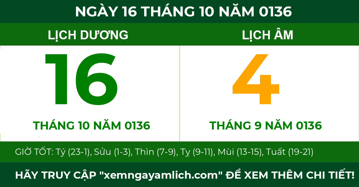 lịch âm ngày 16 tháng 10 năm 0136