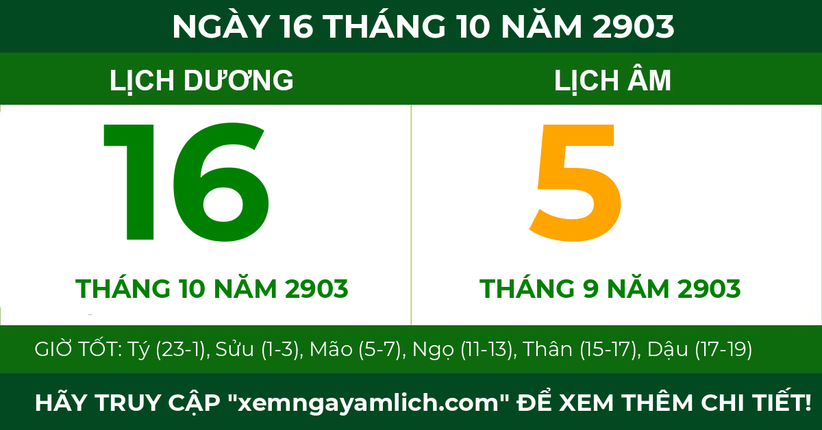 lịch âm ngày 16 tháng 10 năm 2903