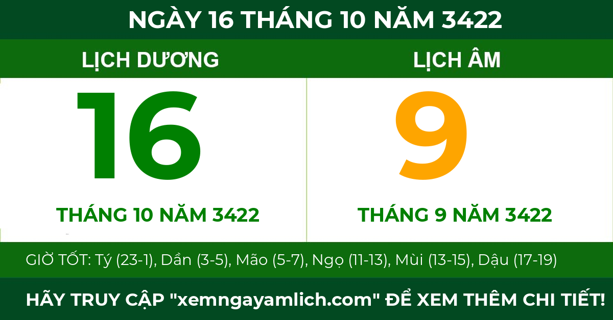 lịch âm ngày 16 tháng 10 năm 3422