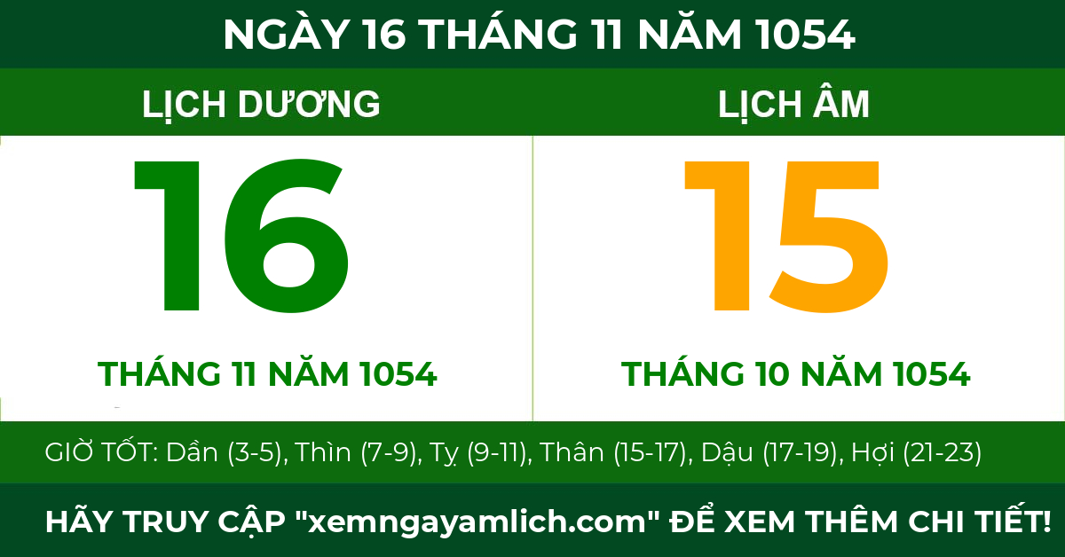 lịch âm ngày 16 tháng 11 năm 1054