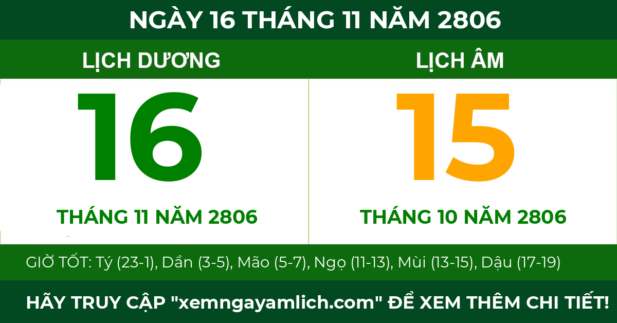 lịch âm ngày 16 tháng 11 năm 2806