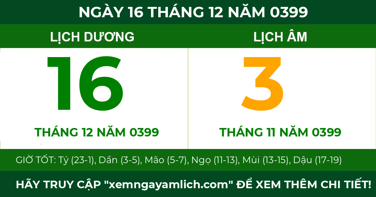lịch âm ngày 16 tháng 12 năm 0399