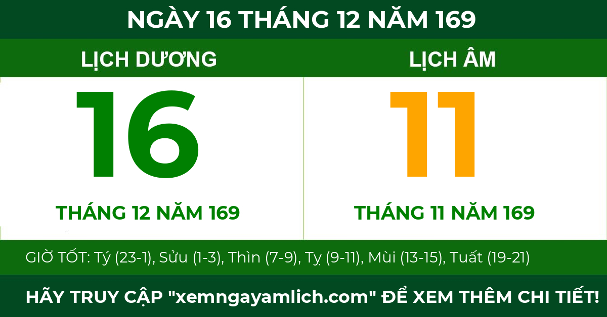 lịch âm ngày 16 tháng 12 năm 169