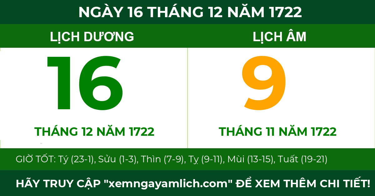 lịch âm ngày 16 tháng 12 năm 1722