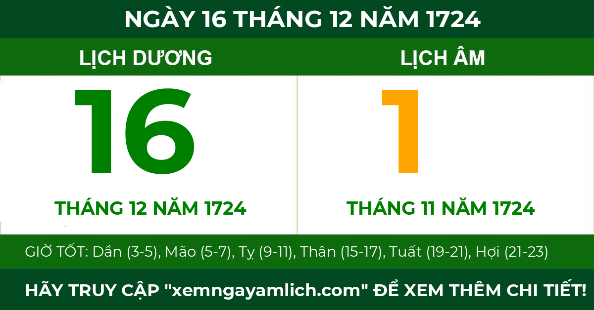 lịch âm ngày 16 tháng 12 năm 1724