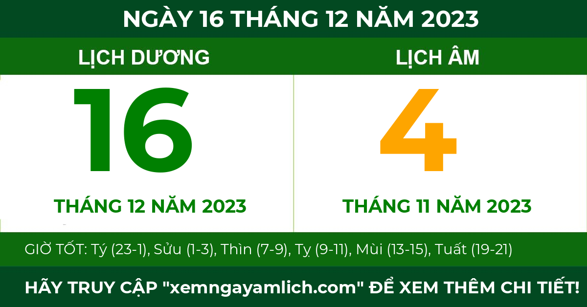 lịch âm ngày 16 tháng 12 năm 2023