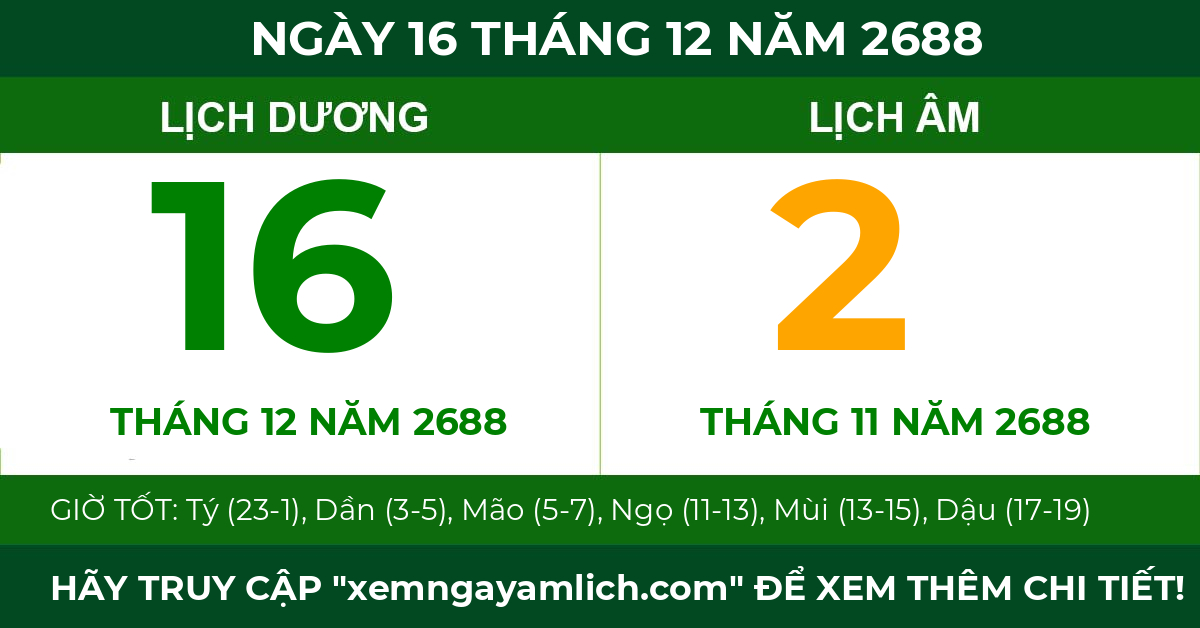 lịch âm ngày 16 tháng 12 năm 2688