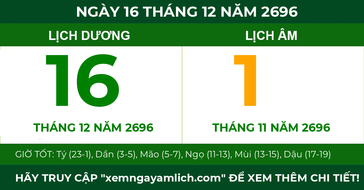 lịch âm ngày 16 tháng 12 năm 2696